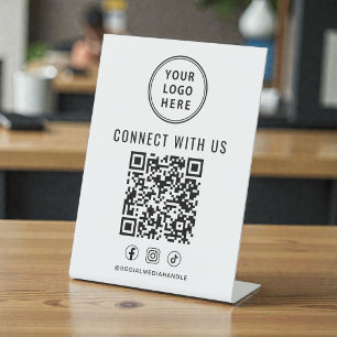 Business Logo QR Code Tabletop Pedestal Sign