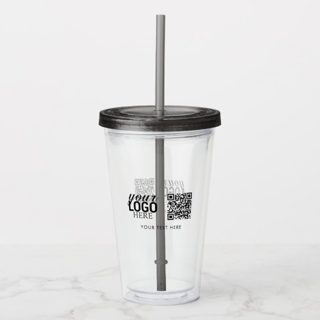 Business Logo QR Code & Text Customer Gifts  Acrylic Tumbler (Front)