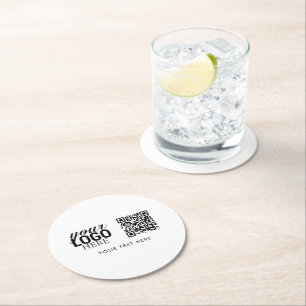 Business Logo QR Code & Text Customer Gifts Round Paper Coaster