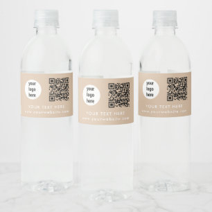 Business Logo QR Code Text Website Beige Customer Water Bottle Label