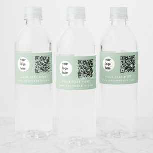 Business Logo QR Code Text Website Green Customer Water Bottle Label