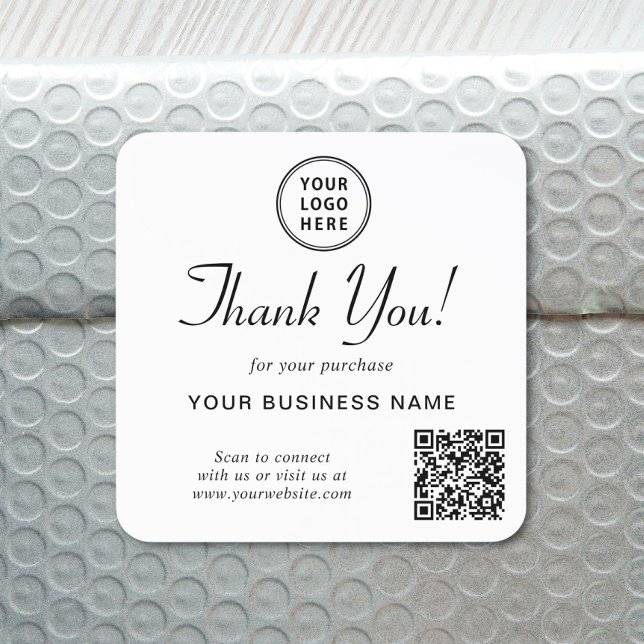 Business Logo QR Code Thank You Square Sticker (Creator Uploaded)