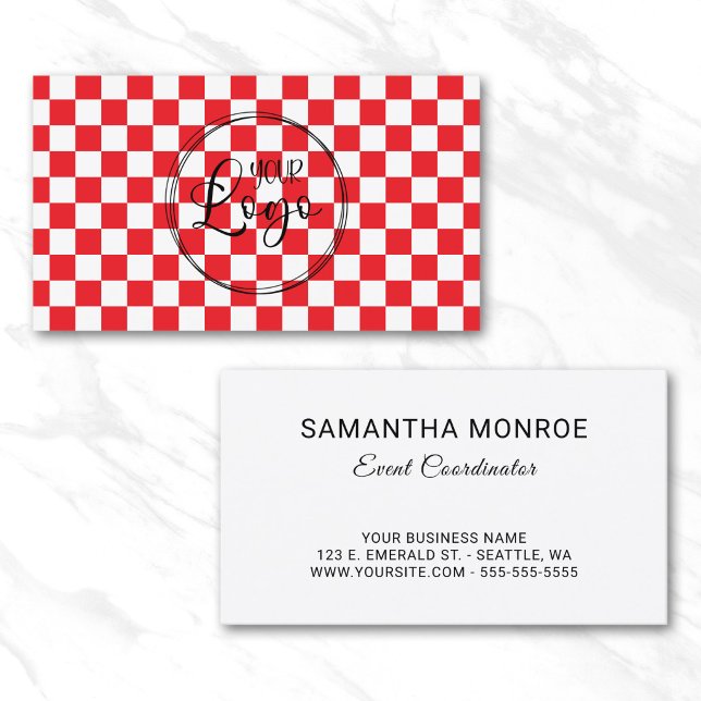 Business Logo Red and White Chequerboard Card (Business Logo Red and White Checkerboard Card)