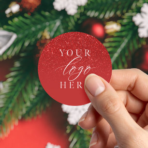 Business Logo Red Christmas Classic Round Sticker