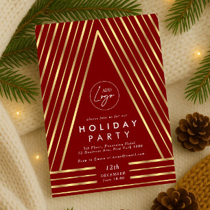Business Logo Red & Gold Christmas Staff Party Invitation