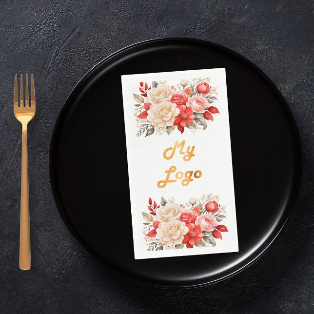 Business logo red ivory florals brand colour napkin (Creator Uploaded)