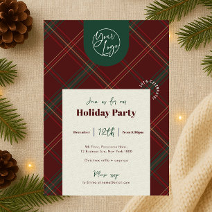 Business Logo Red Plaid Christmas Staff Party Invitation