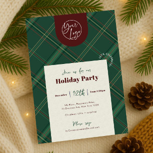 Business Logo Red Plaid Christmas Staff Party Invitation