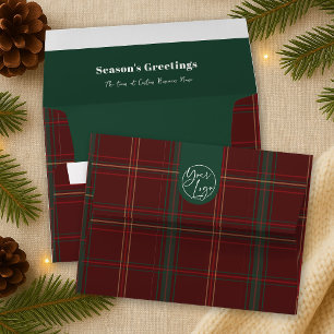 Business Logo Red Plaid Holiday Red Professional Envelope