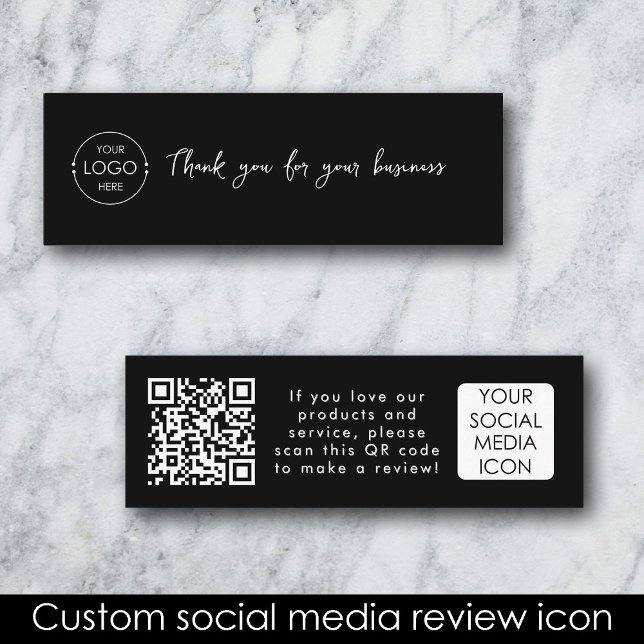 Business Logo Review Link QR Code Thank You Black Mini Business Card (Business Logo Review Link QR Code Thank You Black Mini Business Card)