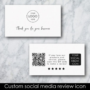 Business Logo Review Link QR Code Thank You White Card