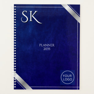 Business Logo Royal Blue Leather 2026 Custom Planner