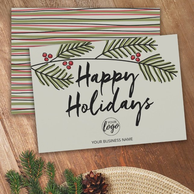 Business Logo Rustic Pine Tree Branches - Happy Holiday Card (Creator Uploaded)