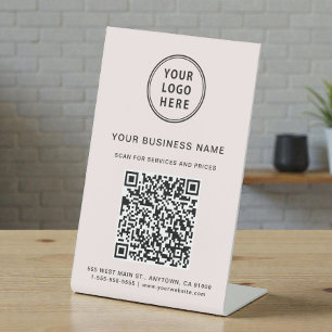 Business Logo Scan Me QR Code Pink Pedestal Sign
