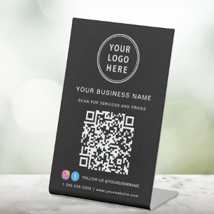 Business Logo Scan Me QR Code Social Media Black Pedestal Sign