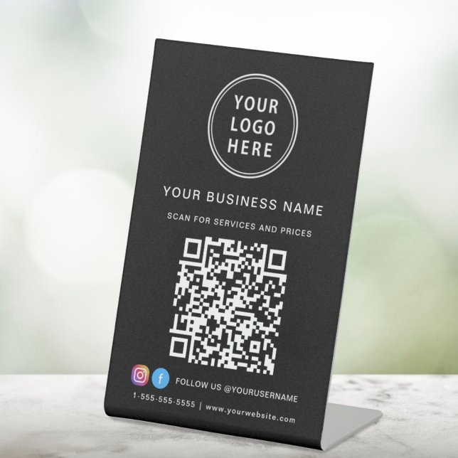 Business Logo Scan Me QR Code Social Media Black Pedestal Sign (Creator Uploaded)