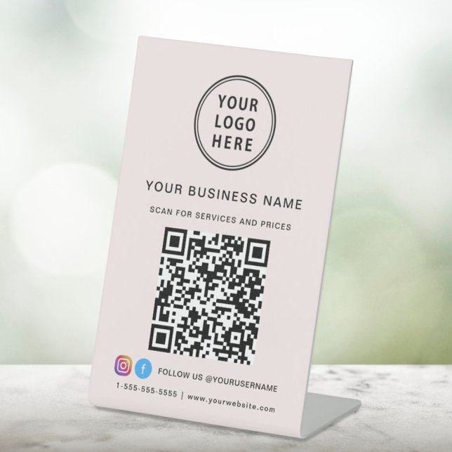Business Logo Scan Me QR Code Social Media Pink Pedestal Sign (Creator Uploaded)