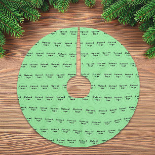 Business Logo Seamless Pattern on Light Green Brushed Polyester Tree Skirt