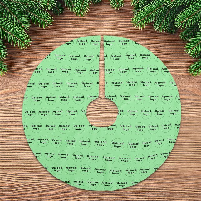 Business Logo Seamless Pattern on Light Green Brushed Polyester Tree Skirt (Business logo seamless pattern on light green Christmas tree skirt)
