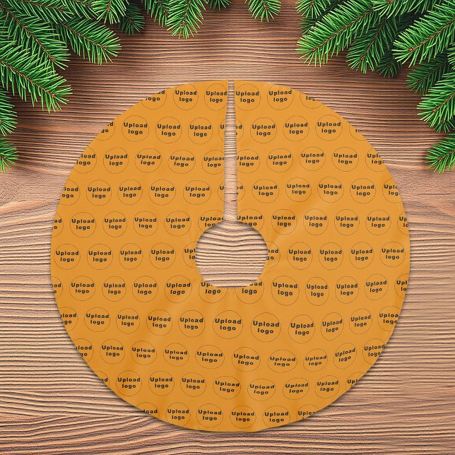 Business Logo Seamless Pattern on Orange Colour Brushed Polyester Tree Skirt (Business logo seamless pattern on orange color Christmas tree skirt)