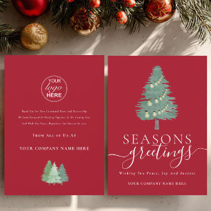 Business Logo Seasons Greetings Christmas Tree Red Holiday Card