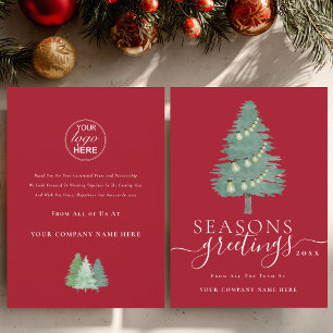 Business Logo Seasons Greetings Christmas Tree Red Holiday Card