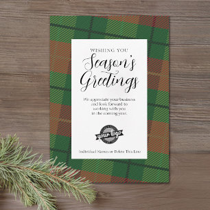 Business Logo Season's Greetings Green Plaid Holiday Card