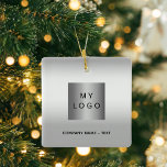 Business logo silver Christmas Ceramic Ornament<br><div class="desc">A stylish faux silver looking background. Personalise and add your business,  company logo and a text.  If you want the it without text,  use your back-space key to delete.</div>