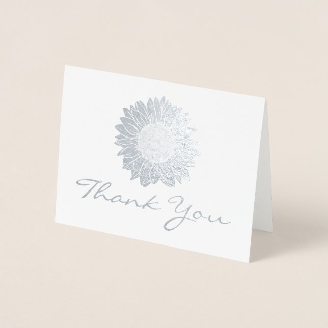 Business Logo Silver Foil Sunflower Thank You Card (Front)
