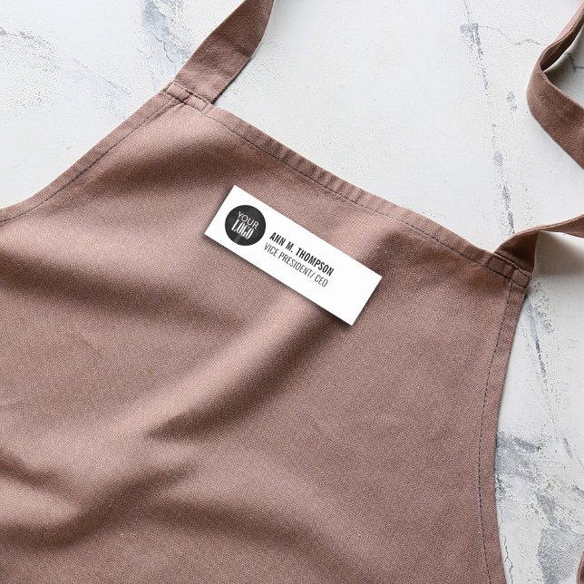 Business Logo Simple Employee Name Tag (Business name tag with add your logo template. )