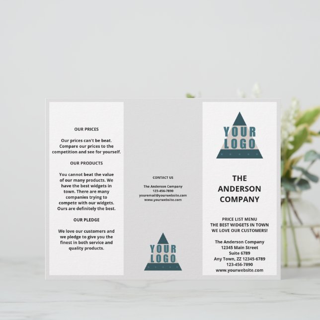 Business Logo Simple Menu Price List Brochure (Standing Front)