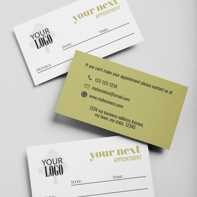 Business Logo Simple Minimalist Bold Gold Appointment Card (Gold and white business appointment card with add your logo template. )
