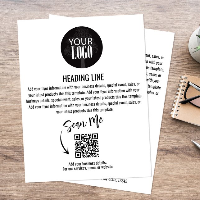 Business Logo Simple Minimalist Flyer (Business add your logo flyer with Scan me QR Code.)