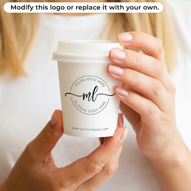 Business Logo Simple Monogram Initials White Paper Cups (Creator Uploaded)