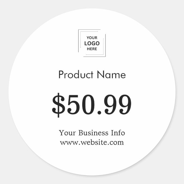 Business Logo | Simple White Price Tag Sticker (Front)