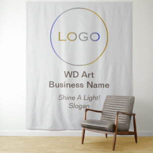Business Logo Slogan Brand, Round Silver Gold Blue Tapestry