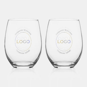 Business Logo Slogan Simple Elegant Couple Stemless Wine Glass