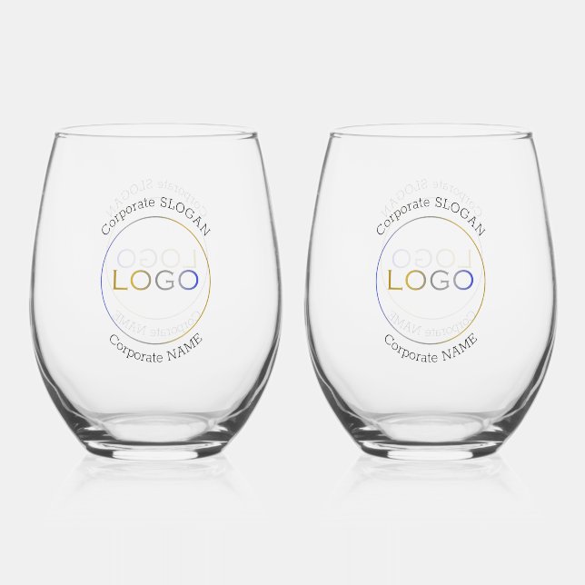Business Logo Slogan Simple Elegant Couple Stemless Wine Glass (Front)