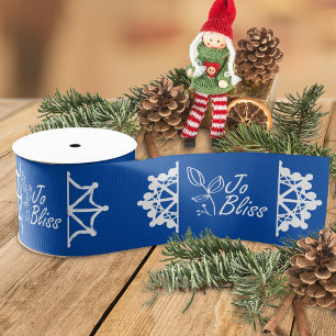 Business Logo, Snowflakes Bright Blue Branded Gift Grosgrain Ribbon