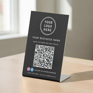 Business Logo Social Media Black QR Code Pedestal Sign