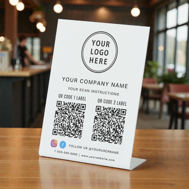 Business Logo Social Media Create 2 QR Codes Pedestal Sign (Business Logo Social Media Create 2 QR Codes Pedestal Sign)
