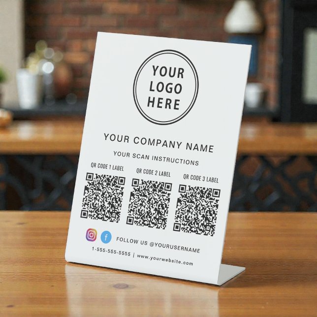 Business Logo Social Media Create 3 QR Codes Pedestal Sign (Business Logo Social Media Create 3 QR Codes Pedestal Sign)