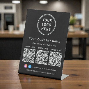 Business Logo Social Media Create 3 QR Codes Pedestal Sign