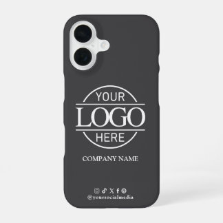 Business Logo & Social Media Gray Promotional iPhone 16 Case
