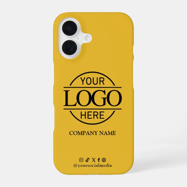Business Logo & Social Media Yellow Promotional iPhone 16 Case (Back)