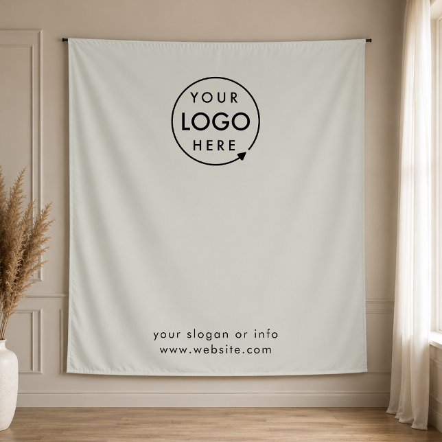 Business Logo Step and Repeat Grey Photo Backdrop  Tapestry (Company branded professional backdrop fabric tapestry drape signs for small business promotion.)