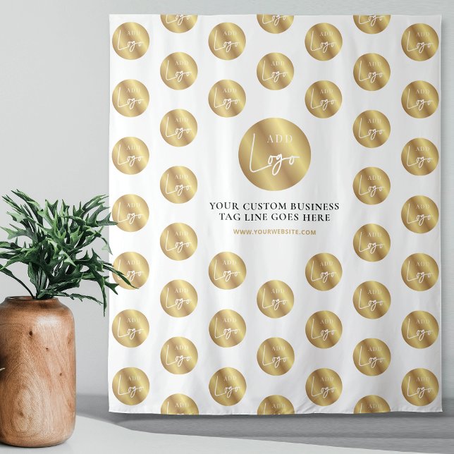 Business Logo Step & Repeat Gold Effect Event Tapestry (Modern step and repeat business logo backdrop tapestry)