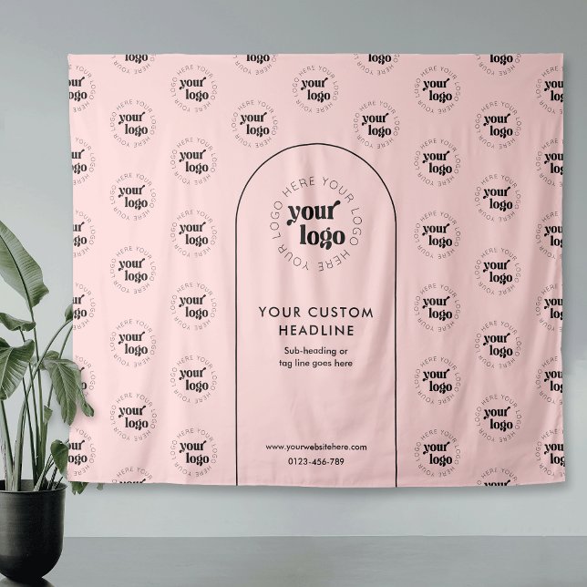 Business Logo Step Repeat Pink & Black Backdrop Tapestry (Creator Uploaded)