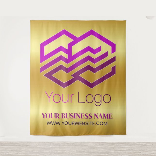 Business Logo Step & Repeat Rose Gold Tapestry (Front)