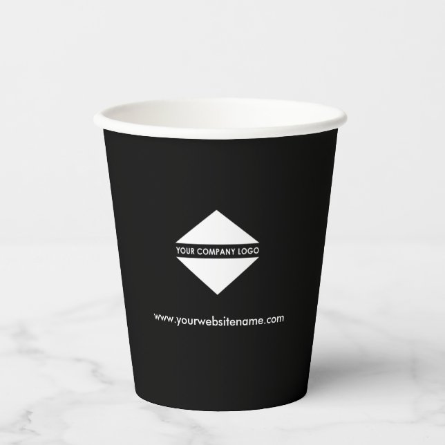 Business Logo Stylish Minimalist Black Paper Cups (Front)